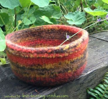 felt basket using variegated wool