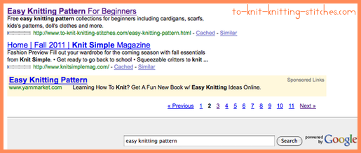 easy knitting pattern google search rank